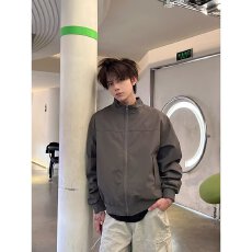 批发2025 美式通勤教练工装立领外套男春季纯色潮牌宽松飞行夹克