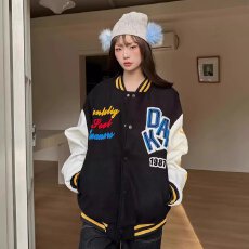 批发【龙凤尼拼皮原版质量】棒球<b class='q'>服</b>学院风夹克上衣常规男女同款百搭