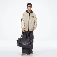 批发【龙凤尼拼皮原版质量 】刺绣撞色春秋款2025新款棒球<b class='q'>服</b>夹克外套