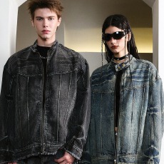 批发欧美高街外套做旧水洗牛仔夹克男女潮牌衣服春秋美式复古立领外套