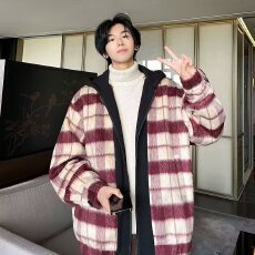 批发港味格子连帽衬衫外套薄款<b class='q'>男</b>女春秋2025年新宽松慵懒风中长款休闲