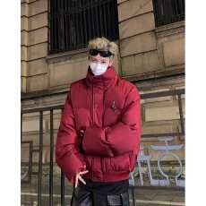 批发美式满天星短款棉服男款冬季2025立领红色加厚棉衣外套红面包服