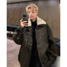 批发【原版皮羊羔领棉衣】冬季复古毛领夹棉外套男加厚保暖衣机车棉衣