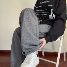 批发【人字纹复合】休闲裤女冬季加绒加厚胖mm大码显瘦垂感阔腿裤子