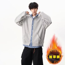 批发秋季新款加绒加厚复古刺绣卫衣宽松休闲百搭男外套时尚假两件上衣