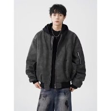 批发假两件皮衣夹克慵懒日系百搭简约气质文艺假两件皮衣夹克新款潮流