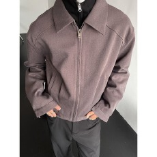 批发高级感烟紫色短款夹克<b class='q'>男</b>cleanfit外套翻领纯色立体剪裁复古时髦潮