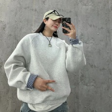 批发【重磅纯棉复合450克】袖口拼接格子布短款圆领卫衣<b class='q'>男</b>女<b class='q'>长袖</b>上衣