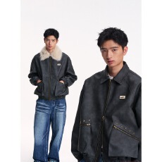 批发【原版皮毛领可拆卸】秋冬季可拆卸毛领紫色外套宽松休闲高级感