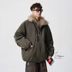 美式复古座山雕短款连帽毛领棉服男休闲冬派克服棉衣外套