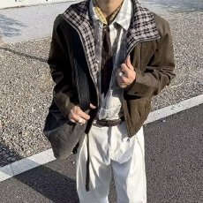 批发假两件复古翻领夹克男春秋高级感美式潮牌痞帅外套休闲宽松棒球服