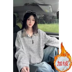 批发重磅衬衫领卫衣<b class='q'>男</b>女秋冬加绒美式打底衫<b class='q'>长袖</b><b class='q'>T</b><b class='q'>恤</b>小香风假两件外套