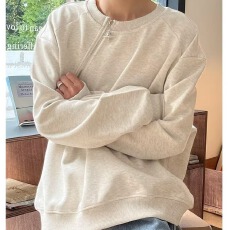 批发新款金属侧拉链头拼接套头卫衣男秋冬款圆领纯色宽松休闲卫衣