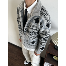 重磅百花绒费尔岛毛衣提花毛衣男2025年秋冬新款休闲针织衫