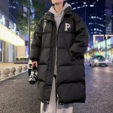 字母P韩系中长款加厚立领羽绒棉服外套女棉衣冬季新款面包服宽松