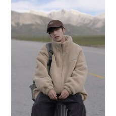 批发摇粒绒立领外套男潮牌冬季加绒加厚宽松羊羔绒毛棉服休闲保暖棉衣