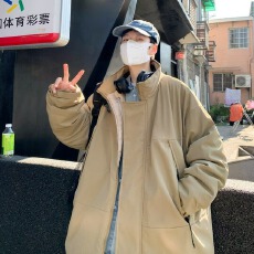 批发日系复古简约机能风立领棉衣男潮牌宽松百搭防风情侣保暖棉袄