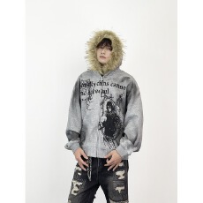 批发涂鸦印花露肩长袖卫衣女<b class='q'>秋</b>季新款做旧设计感宽松显瘦百搭镂空上衣