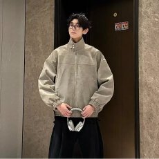 批发美式麂皮绒夹克男春季潮牌复古翻领皮衣百搭休闲PU皮情侣外套