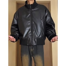 批发【夹棉】2025秋冬款皮衣男外套美式宽松时尚机车棉衣夹克夹棉外套