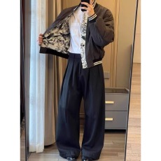 批发【双面原版肌理面料】棒球服男款美式复古宽松休闲高级感夹克外套