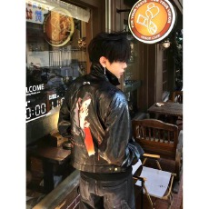 原皮原工艺男女同款拉链皮衣夹克男女飞行员机车短款外套潮牌