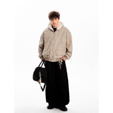 重磅纯棉大理石座山雕仿水貂毛大理石座山雕男女连帽棉服夹克