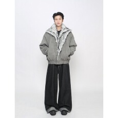 批发【重磅假两件狼王雕】冬季保暖座山雕外套棉服双层毛领夹克棉袄<b class='q'>潮</b>