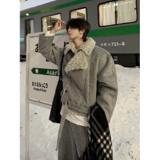 批发【原版双排扣毛呢棉服】羊羔绒棉服冬装外套不臃肿座山雕毛领棉衣