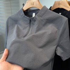 批发【四面弹140克】2026年<b class='q'>夏</b>季新款短袖t恤休闲纯色吸湿速干拉链透气