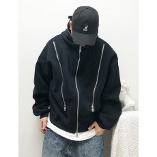 批发美式复古解构多拉链连帽开衫卫衣男女秋冬季重磅廓形cleanfit外套