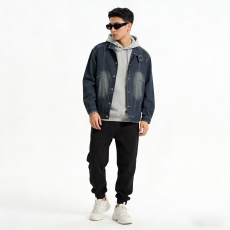批发春秋美式复古水洗做旧立领重磅牛仔外套男女街头宽松<b class='q'>休闲</b><b class='q'>夹克</b>潮流