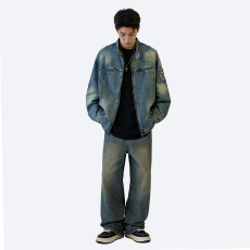 批发春秋美式复古做旧水洗牛仔外套男女潮牌高街宽松<b class='q'>休闲</b>工装<b class='q'>夹克</b>潮流