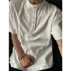 批发老钱风半开扣亨利衫男褶皱肌理感宽松短袖罩衫松弛感针织打底衫<b class='q'>潮</b>