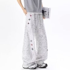 美式复古扎染刺绣裤子男款春季潮牌拼接卫裤百搭设计感垂感运动裤