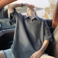 大码麦穗纹提花polo领短袖t恤男夏季美式复古重磅半截袖上衣