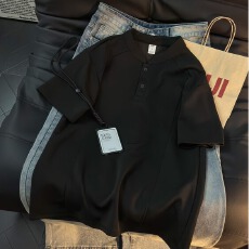 美式小众痞帅复古亨利领短袖polo衫男女夏季T恤ins高级感百搭上衣