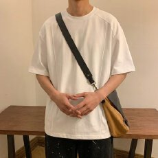 2026夏装新款男士纯白色短袖t恤圆领宽松体恤纯色简约打底上衣服