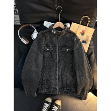 批发美式复古水洗高街牛仔外套男装设计感cleanfit短款垫肩牛仔衫夹克