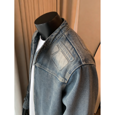 批发美式<b class='q'>潮</b>牌高街浮雕异形机甲设计感牛仔外套男女宽松水洗做旧夹克