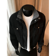 批发春季美式复古水洗做旧工设计感假两件重磅高级感牛仔外套男女夹克