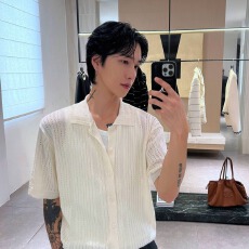 批发冰丝针织短袖衬衫男夏季设计感高级休闲衬衣港风小众镂空外套潮牌