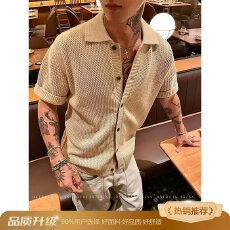 青少年夏季2026新款上衣五分袖T恤男款老钱风穿搭短袖针织衫男装