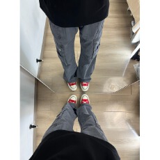 批发美式复古高街做旧微喇拼接多口袋工装裤<b class='q'>男</b>女直筒<b class='q'>修身</b>显瘦长裤