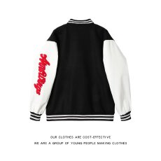 批发美式嘻哈字母植绒刺绣撞色棒球服男女春季休闲马年外套