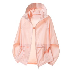 批发园园美衣时尚定制面料薄款短外套连帽长袖防晒开衫抽绳摆外搭上衣