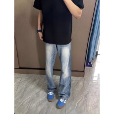 批发纯黑色柳叶微喇弯刀牛仔裤男生春季美式vibe<b class='q'>裤子</b>cleanfit直筒长裤