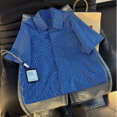 批发2026<b class='q'>夏</b>季美式休闲格纹短袖衬衫男宽松复古百搭格子短款衬衣上衣潮