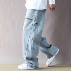 美式重磅卫裤男春秋宽松休闲百搭休闲新款潮牌潮流运动裤长裤灰色