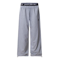 潮牌美式高街哥特字母印花双腰头直筒卫裤男女假两件宽松阔腿裤子